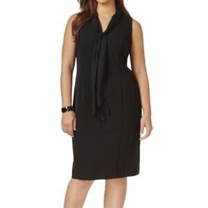 Kasper Little Black Dress Cocktail Tie Bow Lined Sleeveless V-Neck Size 6